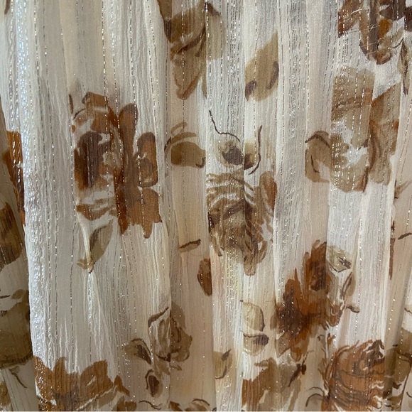 Chadwick’s Silk Floral Cream & Brown ALine Skirt Size 16 Metallic Thread Vintage - Picture 9 of 11
